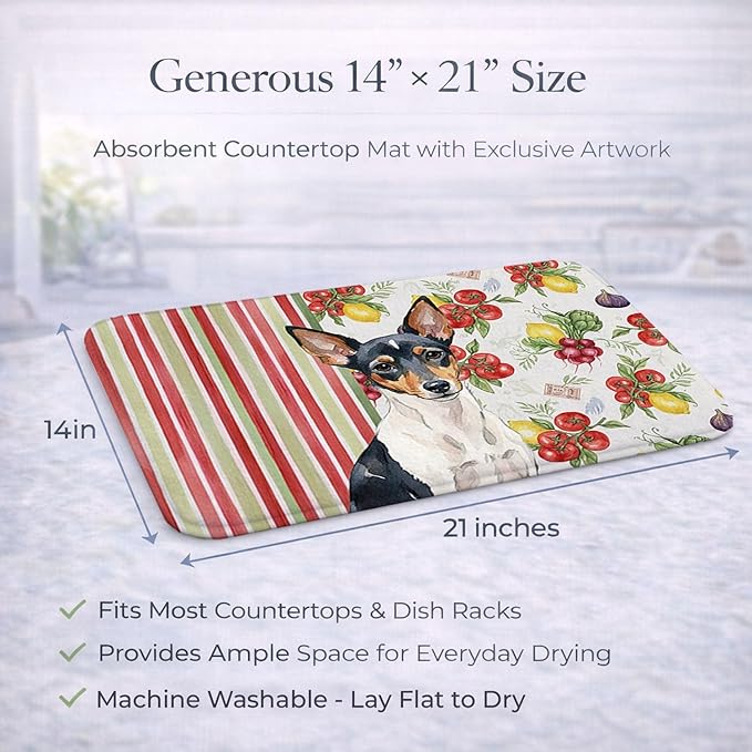Caroline's Treasures Toy Fox Terrier Vegetables Dish Drying Mat Absorbent Dish Drying Mat Pad for Kitchen Counter Dish Drainer Mat for Countertop 14 x 21 Multicolor