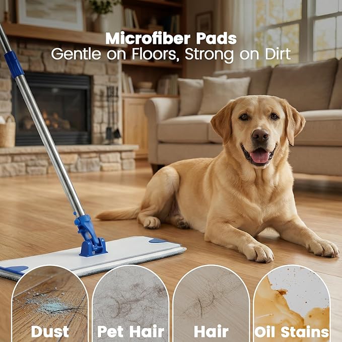 18 Professional Microfiber Mop Flat Mop with Aluminum Alloy Base&ampStainless Steel Handle for Floor Cleaning Wet Dry Dust Floor Mops for Hardwood Tile Laminate