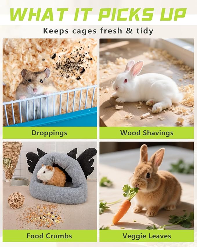 Guinea Pig &amp Rabbit Vacuum Cleaner Poop – 12000Pa Cordless Long-Handle Cage Cleaner for Daily Pet Messes Ideal for Guinea Pigs Rabbits Birds Reptiles &amp Small Pets – White