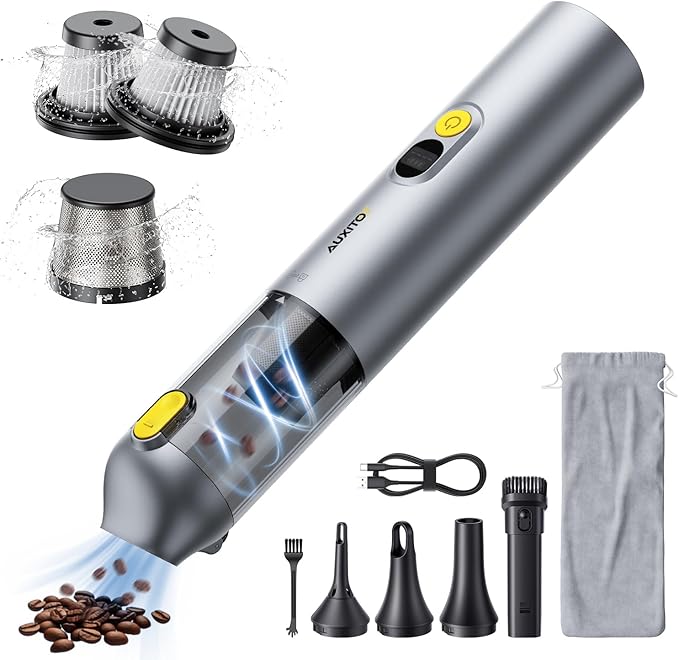 AUXITO Car Vacuum Cleaner - Portable Handheld Vacuum Cleaner 14000Pa Suction Power Blow &amp Suction 2 in 1 Mini Vacuum Cleaner Hand Held Vacuum for Car Home Pet Office Gifts for Men (Silver)