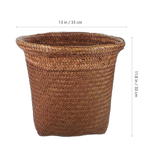 NUOBESTY Woven Trash can Trash can Straw Rattan Garbage bin Waste Basket Planter Basket for Home Kitchen Bedroom Bathroom Motion Sensor Office Slim