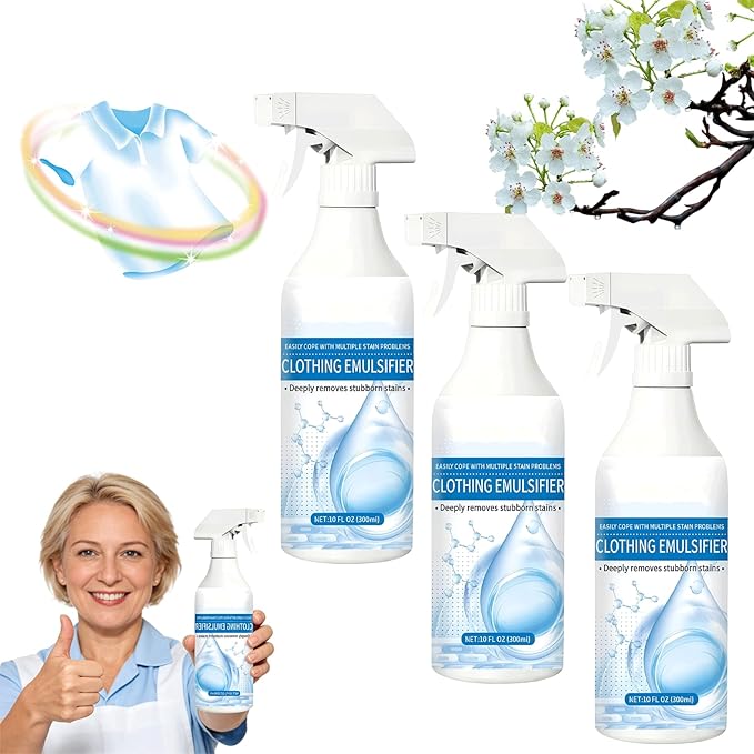 300ML Clothing Emulsifier Non-ionic Laundry Pre-Treatment Fly Cleanse Spray Powerful Stain Remover Clothes Dry Clean Spray No Damage Fabric Spot Also Features Smoothing Properties (3 bottle)
