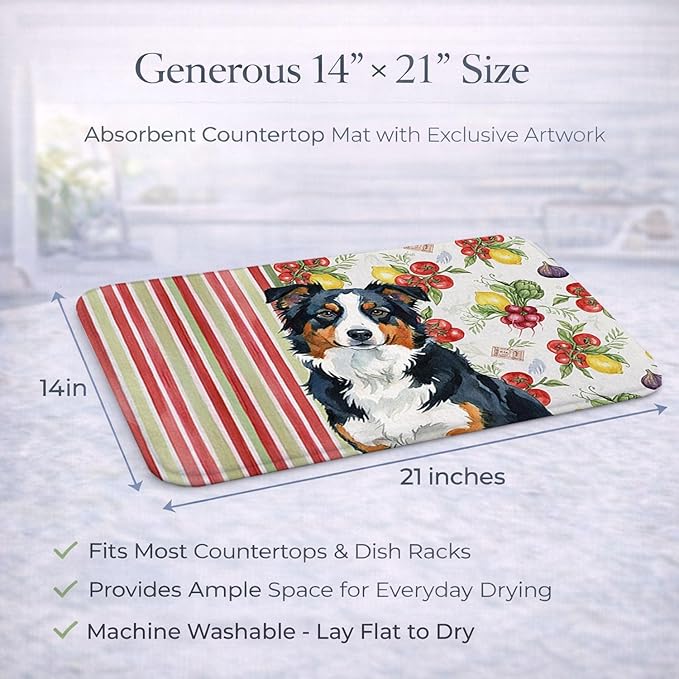 Caroline's Treasures Black Tri American Shepherd Vegetables Dish Drying Mat Absorbent Dish Drying Mat Pad for Kitchen Counter Dish Drainer Mat for Countertop 14 x 21 Multicolor