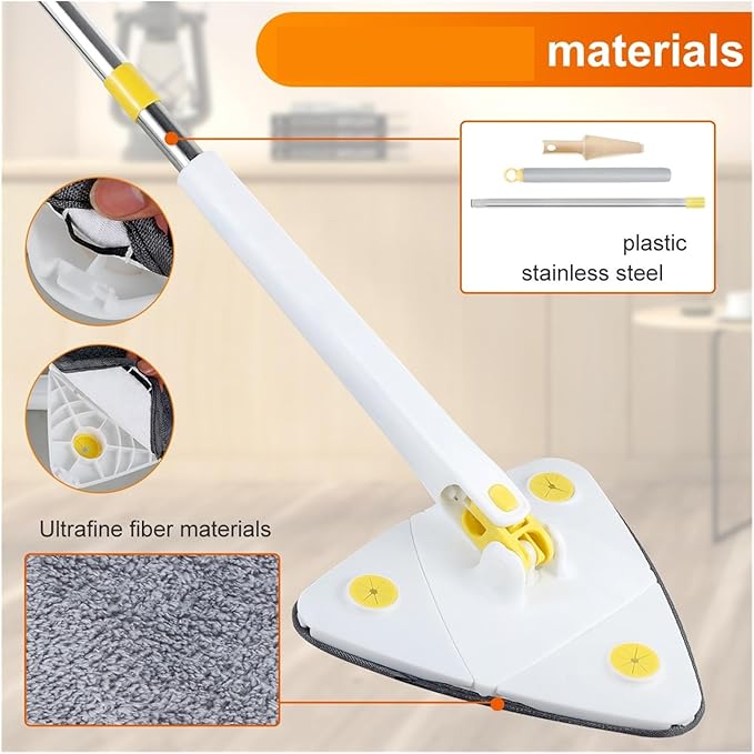 Telescopic Triangle Mop 360° Rotatable Cleaning Foldable Self Water Squeezing Wall Wet and Dry Use Home Tools