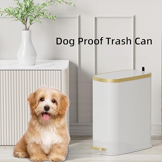 KUK Small Bathroom Trash Can with Lid Soft Close Step Pedal 2.6 Gal Stainless Steel Garbage Can with Removable Inner Bucket Anti-Fingerprint Wastebasket for Office Bedroom Toilet (White)