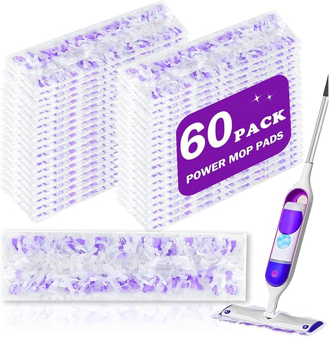 60 Pack Disposable Power Mop Refill Pads for Swiffer PowerMop - Multi-Surface Floor Cleaning Mop Pads Compatible with Swiffer Wet Pads Refill 12 Layers Thickened | Super Absorbent | Stickiness