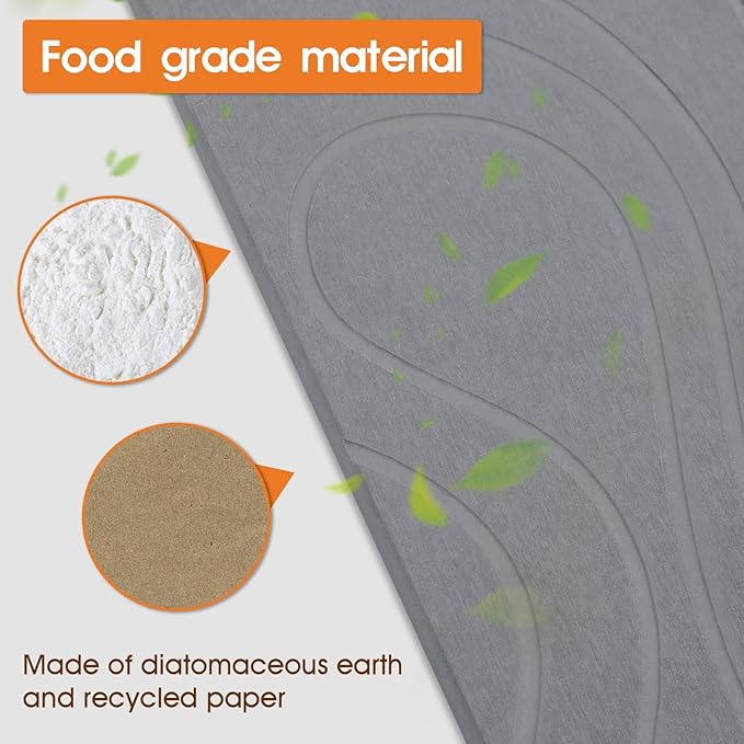 Stone Drying Mat for Kitchen Counter - 18x14 Dirt-Resistant Quick Drying Fast Absorbent Non-Slip Diatomite Mat Natural Diatomaceous Earth Dish Drying Pad for Dish Rack(Dark Grey)