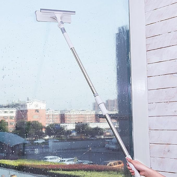 Telescopic Window Cleaning Wiper Dual-Sided Scraper 180° Rotary Mop Multi-Purpose Glass Cleaner for Indoor/Outdoor Use Suitable for Home and Office