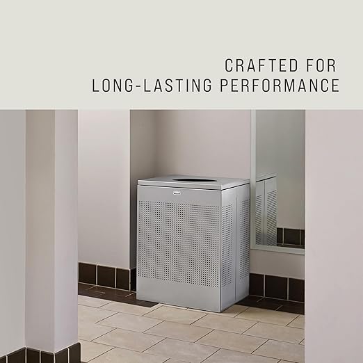Rubbermaid Commercial Products Silhouette Square Open Top Trash Can 16 Gal Silver Metallic Indoor for Offices/Hotel Lobbies/Front Desk