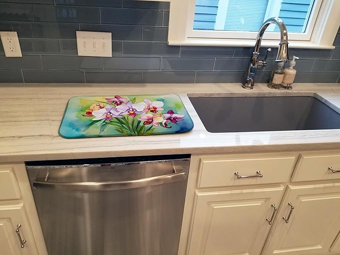 Caroline's Treasures DAC1563DDM Orchids in Watercolor Dish Drying Mat Absorbent Dish Drying Mat Pad for Kitchen Counter Dish Drainer Mat for Countertop 14 x 21 Multicolor