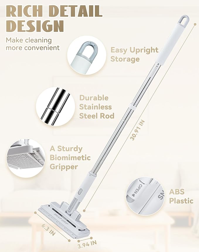 Mini Mop - Instant Touch-Free Cloth Change 39' Convenient Cloth Changing Mini Mop with Locking Head Lazy Zero Touch Mini Mops Wet and Dry for Kitchen House (10.2 * 48.4in 3 Cloths)