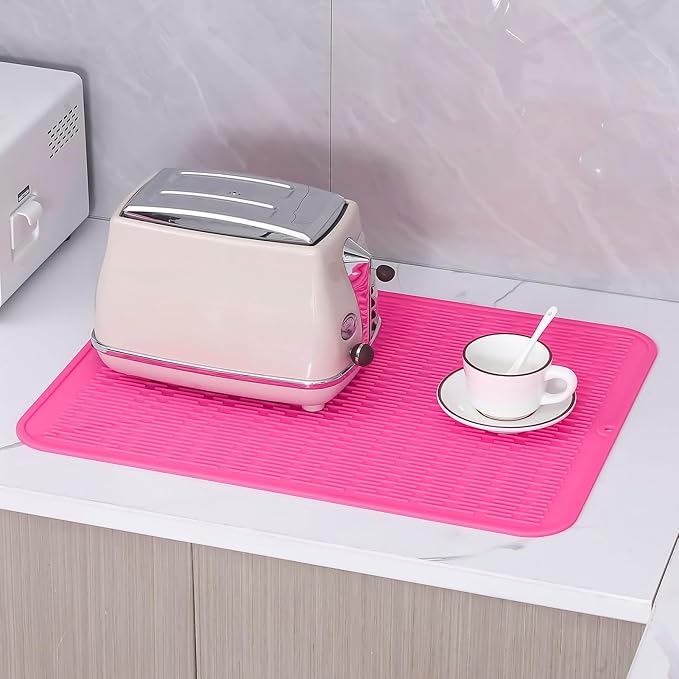 MicoYang Silicone Dish Drying Mat for Multiple UsageEasy cleanEco-friendlyHeat-resistant Silicone Mat for Kitchen Counter or SinkRefrigerator or Drawer Liner Rose 2XL 24 inches x 18 inches