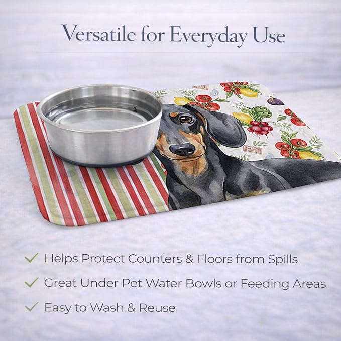 Caroline's Treasures Black and Tan Dachshund Vegetables Dish Drying Mat Absorbent Dish Drying Mat Pad for Kitchen Counter Dish Drainer Mat for Countertop 14 x 21 Multicolor