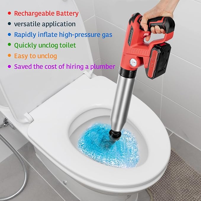 Electric Toilet PlungerDrain Clog Remover ToolsHigh Pressure Air Toilet Plungers Heavy Duty Plunger For ToiletBathroomFloor DrainSewerPipeRED
