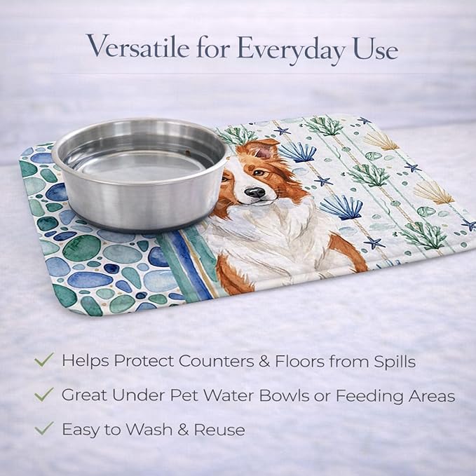 Caroline's Treasures Red and White Border Collie Coastal Sea Glass Dish Drying Mat Absorbent Dish Drying Mat Pad for Kitchen Counter Dish Drainer Mat for Countertop 14 x 21 Multicolor