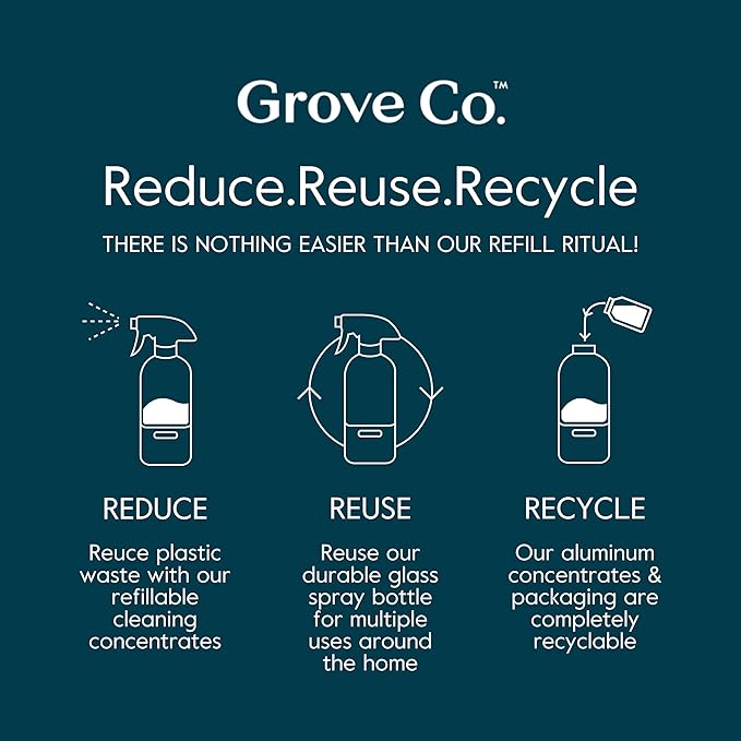 Grove Co. Glass Cleaner Refill Concentrate (6 x 1 Fl Oz) Streak Free Plant-based Household Cleaning Supplies No Plastic Waste Orange &amp Rosemary Fragrance 3 x 2 Pack Refills