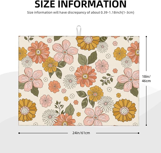 Absorbent Dish Drying Mat For Kitchen Counter Pink Flowers Microfiber Dish Drying Pad Kitchen Gadgets For Easy Clean Multi-Use