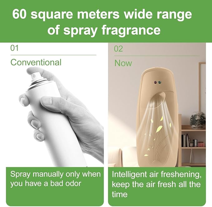 4PCS Automatic Air Freshener Spray Dispenser Wall Mounted or Free Standing Battery Operated Sprayer for Bathroom Multiple Time Scent Mist Release Settings for Room Restroom Sprayer (Khaki L)