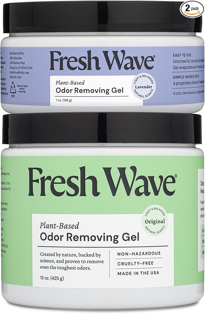 Fresh Wave Odor Removing Gel Original 15 oz. &amp Lavender 7 oz.| Safer Odor Absorbers for Home | Natural Plant-Based Odor Eliminator | Every 7 oz. Lasts 15-30 Days | for Cooking Trash &amp Pets
