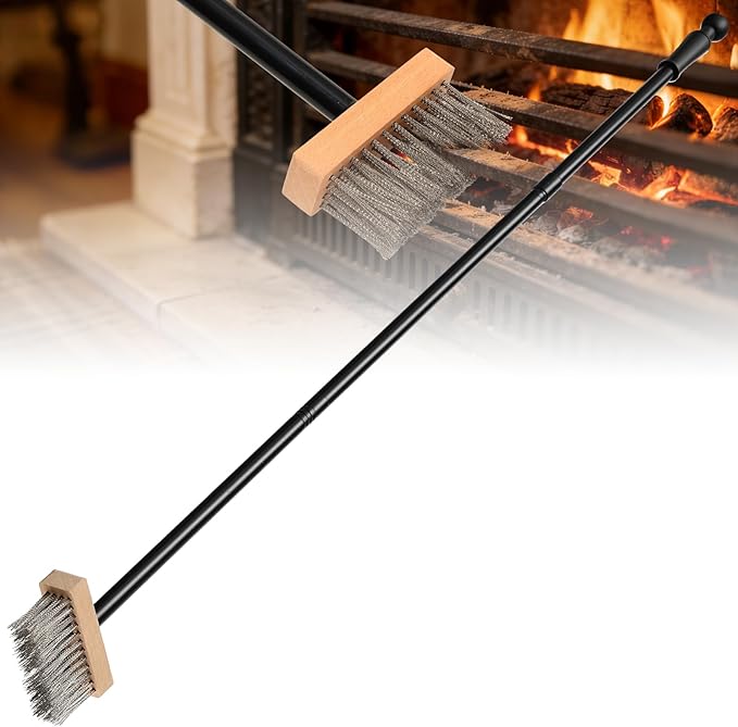 Fireplace Brush 43.3-Inch Heavy Duty Long Handle Metal Fireplace Brush Broom with Heat-Resistant Iron Bristles