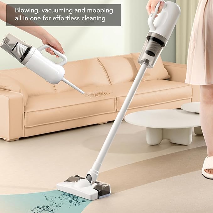 Yosoo 43000pa Suction Power Cordless Stick Vacuum Cleaner with Mop Combo 2 in 1 Blower 120W Lightweight for Hard Floors Carpet Wet Dry with LED Display Voice Assistance