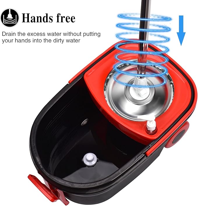 Spin Mop and Bucket with Wringer Set on Wheels 360° Spinning Mop Bucket System with 3 Microfiber Mop Replacement Heads and 61 Stainless Steel Adjustable Handle for Floor Cleaning (25QT)