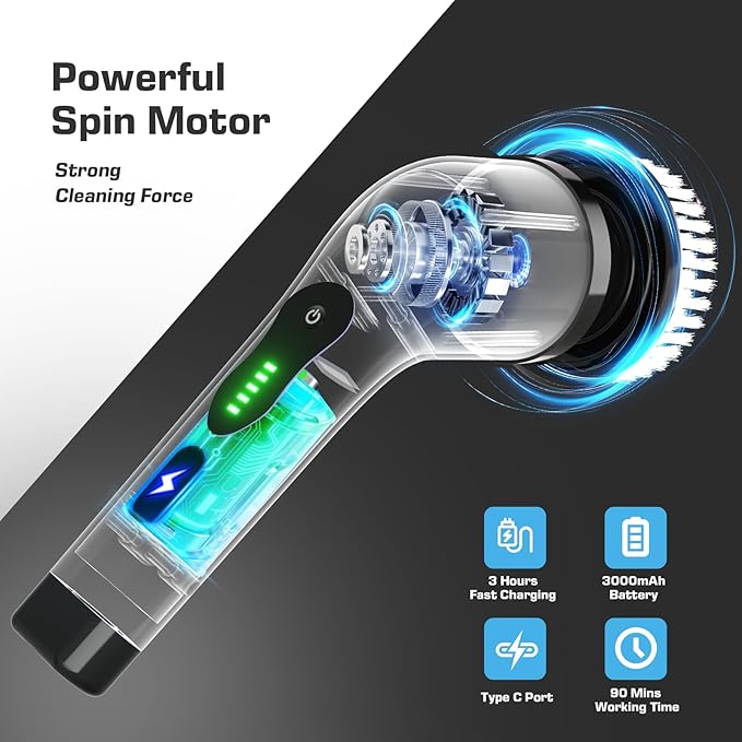 Kingwell Electric Spin Scrubber Cordless Electric Scrubber for Cleaning with 9 Brush Heads 2 Speeds3 Adjustable Handle 90Mins Work Time Shower Scrubber for Bathroom Tub FloorWhite