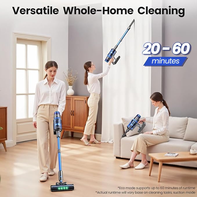 V25 Cordless Vacuum Cleaner 680W 60Kpa Powerful Stick Vacuum with Dust Sensor Digital Display 4000mAh Rechargeable Battery up to 60Mins Versatile for Pet Hair Floor Carpet (Navy)