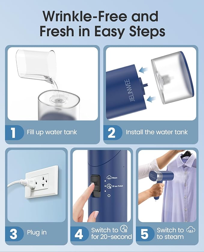 Handheld Steamer for Clothes 1200W Foldable Travel Steamer 20 Sec Preheat Garments Wrinkle Remover 120V Portable Hand Iron with 150ml Water Tank Clothes Steamer for Home Travel-Blue