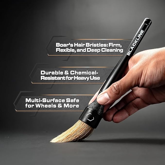 Blackline Car Care Boar Hair Detailing Brushes - Luxury Car Detailing Brush Set for Interior and Exterior - Best Auto Detailing Brushes - Premium Hair Car Detailer Brushes (Boars Hair Bristles)