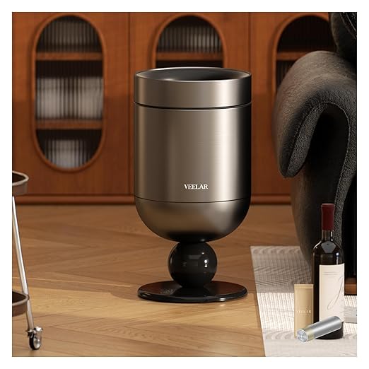 Bathroom Trash Can with Lid - Motion Sensor Smart Garbage Bin with Toilet Brush 2 Gallon / 7L Small Automatic Trash Can Odor-Control for Bathroom (Grey-Top Open)