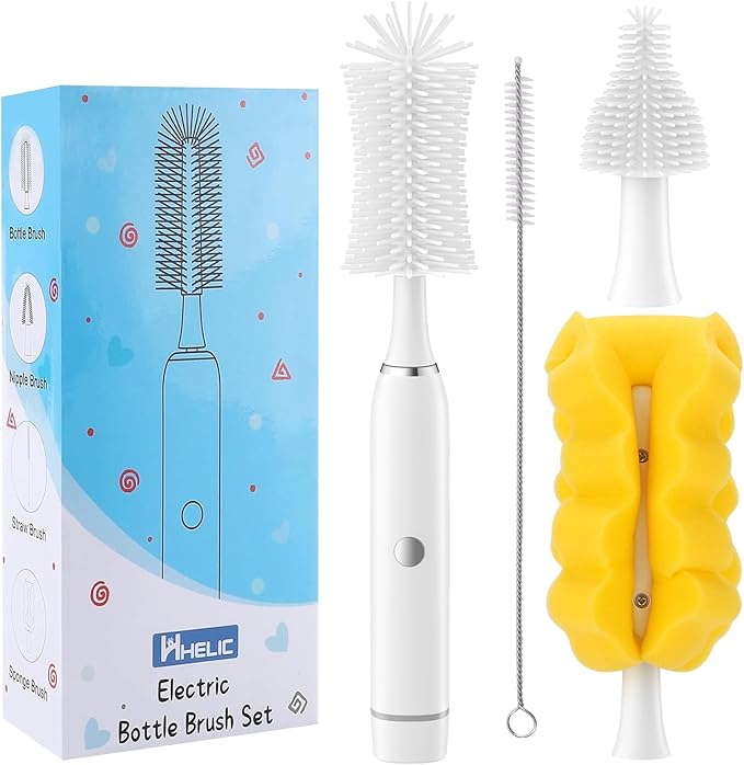 Electric Baby Bottle Brush Set with Rechargeable Electric Bottle Brush Cleaner and Silicone Bottle Brushes and Straw Brush CleanerWaterproof Travel Bottle BrushMagnetic Suction Charging 1800mAh