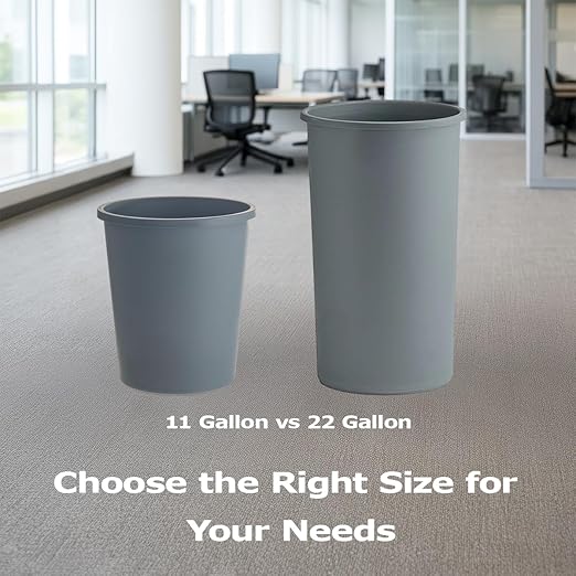 11 Gallon Round Gray Commercial Trash Can with Swing-Top Lid - Hands-Free Polyethylene Wastebasket for Office School Facility and Commercial Use - Dent &amp Crack Resistant
