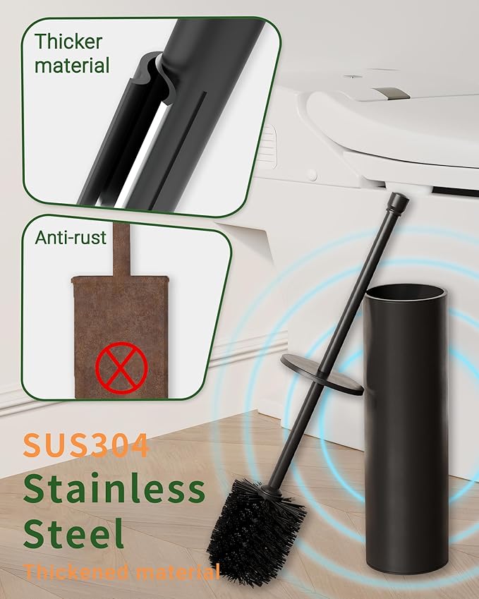 Toilet Brush and Holder Set Toilet Bowl Brush for Bathroom with Long Handle Stainless Steel Toilet Cleaner Brush with Durable Scrubbing BristlesSplash-Proof (Matte Black)