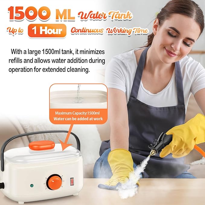 Handheld Steam Cleaner 2500W 1500ml High Pressure Steamer for Cleaning (Cream-1500ML Water Tank)