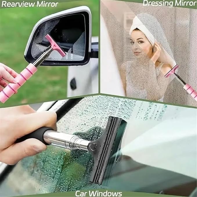 Portable Rainy Glass Window Wiper Extendable Handle Car Side Mirror Telescopic Rearview Mirror ﻿(Orange)