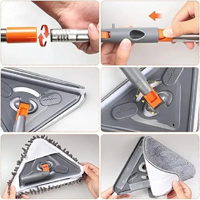 Compatible for 1Set Wall Cleaner Mop with Handle Adjustable Ceiling Cleaning Cloth 360 Rotating Dust Reusable Tool