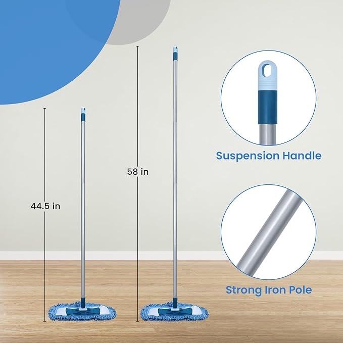 Mirofiebr Dust Mop with 5 PCS Washable Mop Pads and Extendable 57” Long Handle Multifunction Floor Mop for HardwoodMarbleLaminateTile Floor Mopping