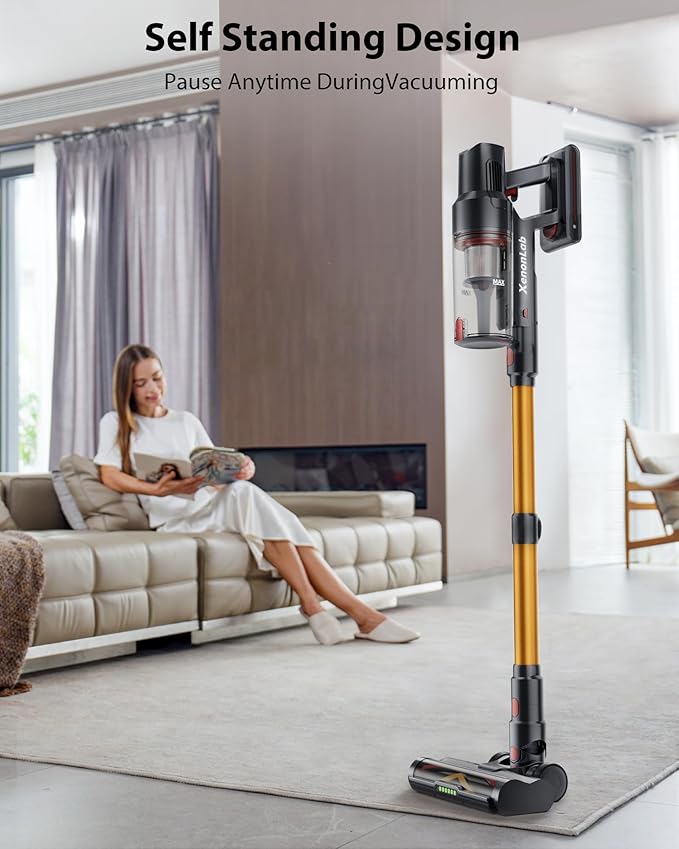 Cordless Vacuum Cleaner 75Mins/55KPa/650W Self-Standing Stick Vacuum Cleaners for Home Rechargeable Lightweight Anti-Static&ampAnti-Tangle Brush for Hard Floor Carpet Hardwoods Pet Hair