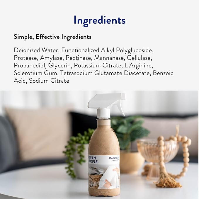 The Clean People Stain Remover Spray - Simple Clean Ingredients - Laundry Spot Treatment for Food Pet &amp Baby Stains - Boosted with Enzymes - Fabric Safe - 16oz (2 Pack)…
