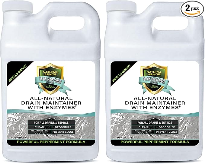 Natural Armor Enzyme Drain Maintainer - Quart Drain Cleaner with Natural Enzyme Power to Prevent Buildup &amp Odors - Safe for Sinks Showers Grease Traps &amp Septic - Non-Toxic Formula 2.5 Gallo