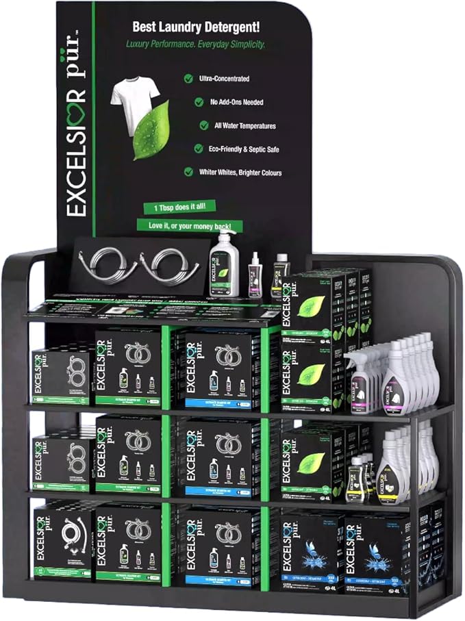 Excelsior Pür Ultimate Starter Kit 7.5X Concentrated Laundry Detergent (79 Loads) Enzyme Stain Remover Washer Cleaner Stainless Steel Washer Hoses Water Leak Detector Fresh Scent