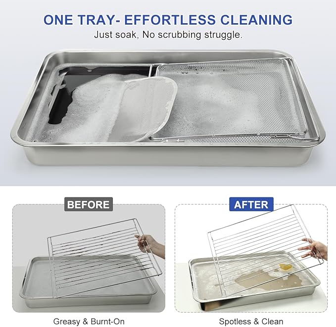 LANMU Stainless Steel Oven Rack Cleaning Tray Large Capacity Soaking Tray for Grill Grates BBQ Rack Reusable &amp Leak-proof Oven Shelf Cleaning Tool