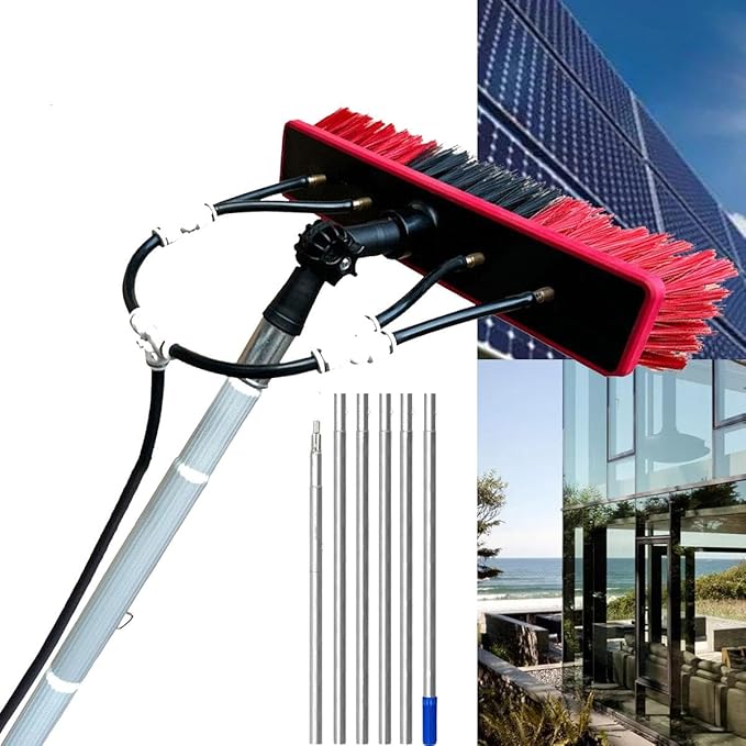 Glass Cleaning Brush Home Water Fed Telescopic Pole Kit Solar Panel Brush Rotating for Photovoltaic PanelTelescopic Window Cleaner Kit with Water Fed Brush Extendable Pole for Solar Panel W