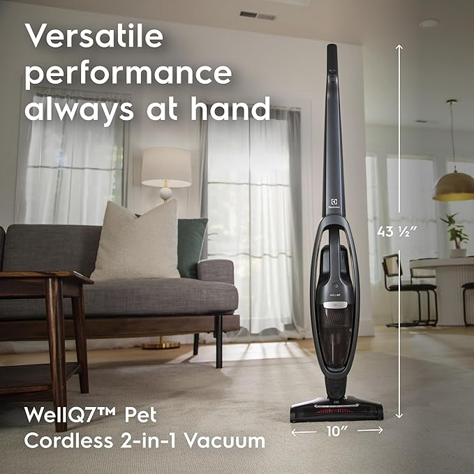 Electrolux WellQ7 Pet Cordless 2-in-1 Vacuum Cleaner with Motorized PetPro+ Nozzle for Easy Pet Hair Removal 50-Minute Run Time 2 Power Modes Shale Gray