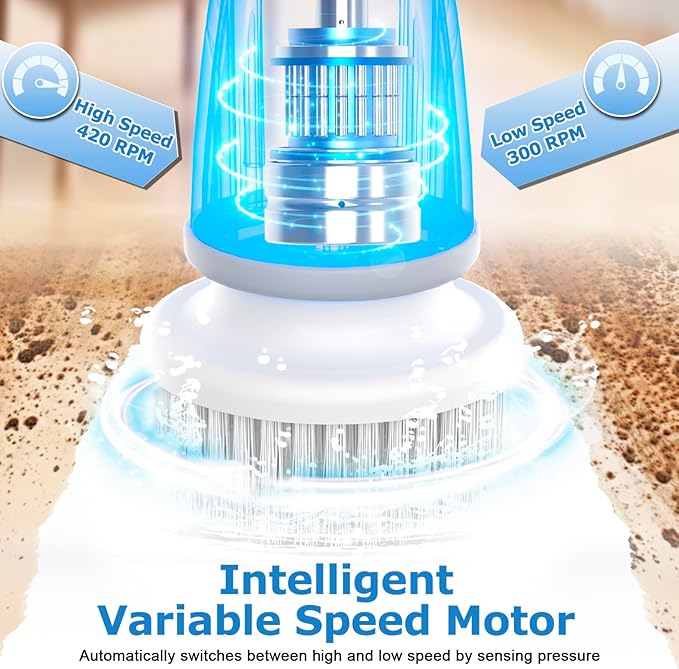 DAESUNG Electric Spin Scrubber Cordless Power Scrubber &amp Electric Cleaning Brush with 7 Replaceable Heads Dual Speed IPX7 Waterproof Handheld Scrubber for Bathroom Shower &amp Tile Cleaning