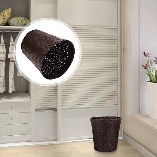 UPKOCH Bathroom Laundry Woven Basket Woven Household Waste Paper Basket Round Trash Can Garbage Can Vintage Waste Bin Wastebasket Round Wicker Trash Can Woven Storage Basket
