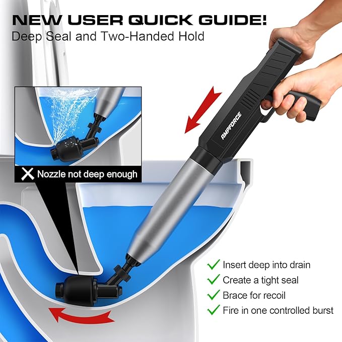 ‌Electric Toilet Plunger for Bathroom High-Pressure Air Plunger Heavy-Duty Clog Remover for Toilets Toilet Drain Unclogger (Ink Black)