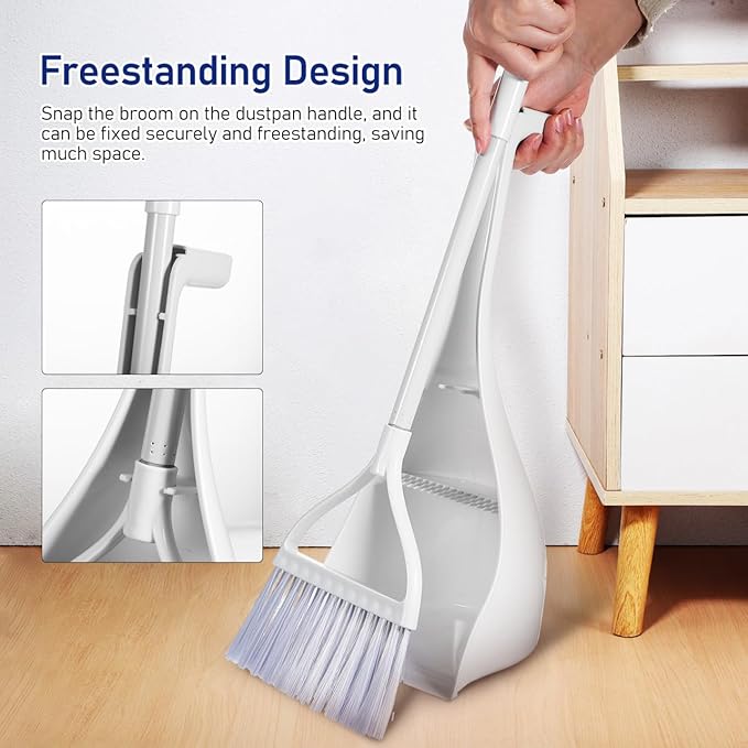 Mini Broom and Dustpan Set with Toothed Dustpan Compact Handheld Sweeper for Kitchen Car Desktop Small Spaces Cleaning