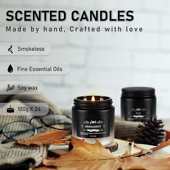 Scented Candle Set 24 Pack Black&ampWhite Candle for Home Scented Odor Eliminating Stress Relief Long Lasting Soy Wax Gift Set